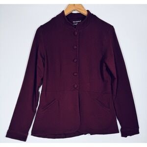 Fair Indigo Jacket Women Large Burgundy Organic Pima Cotton Stretch Blazer